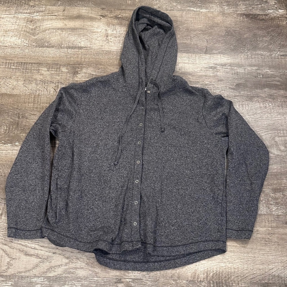 LL Bean Womens Large Gray Snap Front Hoodie Cotton Knit Lightweight Jacket L